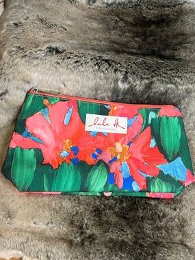 Clinique Floral Zip Cosmetic Pouch - Coral, Green & Blue